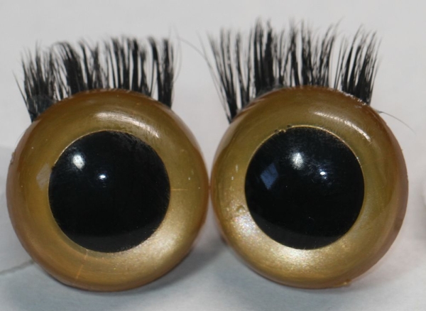1 Paar Sicherheitsaugen 24 mm Gold metallic mit Wimpern