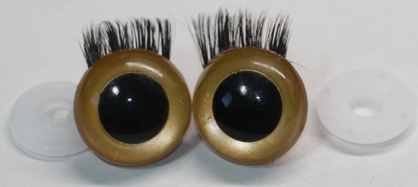 1 Paar Sicherheitsaugen 24 mm Gold metallic mit Wimpern