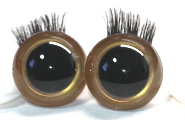 1 Paar Sicherheitsaugen 26 mm Gold metallic mit Wimpern