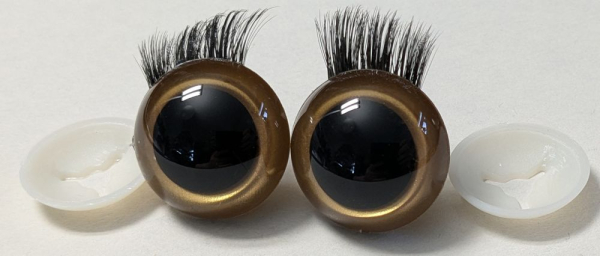1 Paar Sicherheitsaugen 26 mm Gold metallic mit Wimpern