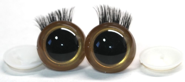 1 Paar Sicherheitsaugen 26 mm Gold metallic mit Wimpern