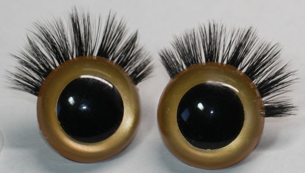 1 Paar Sicherheitsaugen 30 mm Gold metallic mit Wimpern