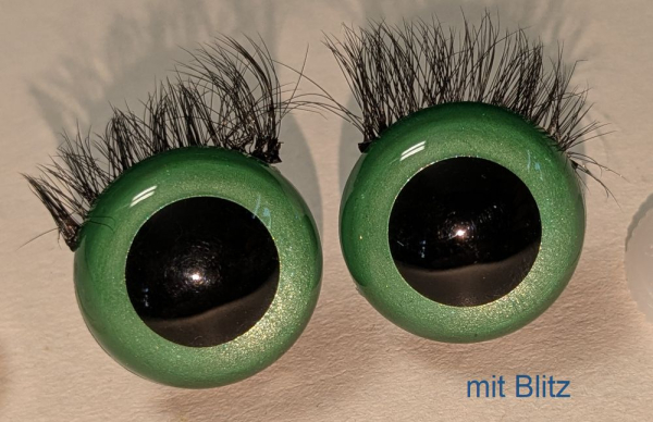 1 Paar Sicherheitsaugen 18 mm Grün metallic mit Wimpern