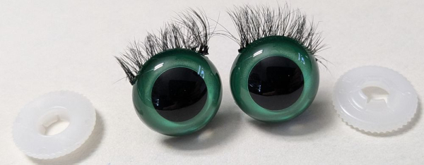 1 Paar Sicherheitsaugen 18 mm Grün metallic mit Wimpern