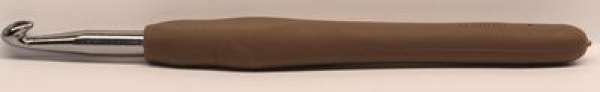 1 Häkelnadel 6 mm Metall mit Gummigriff Farbe braun