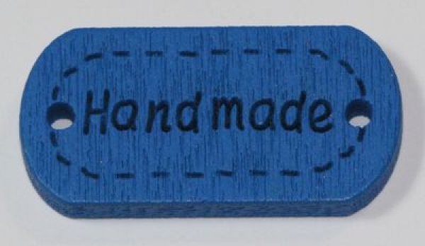 1 Button aus Holz "handmade" blau rechteckig abgerundet