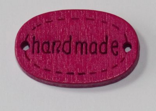 1 Button aus Holz "handmade" dark pink
