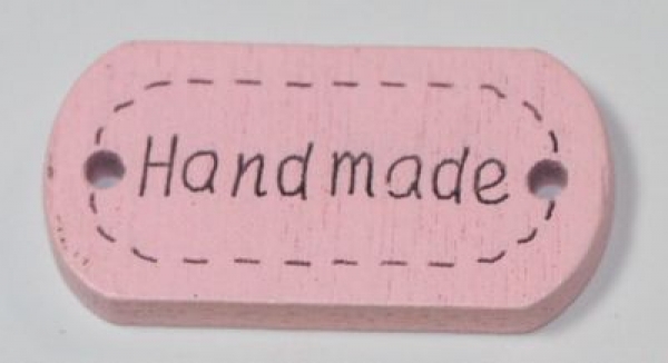 1 Button aus Holz "handmade" rosa rechteckig abgerundet