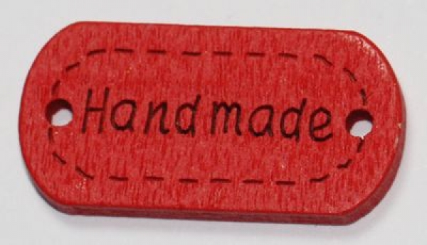 1 Button aus Holz "handmade" rot rechteckig abgerundet