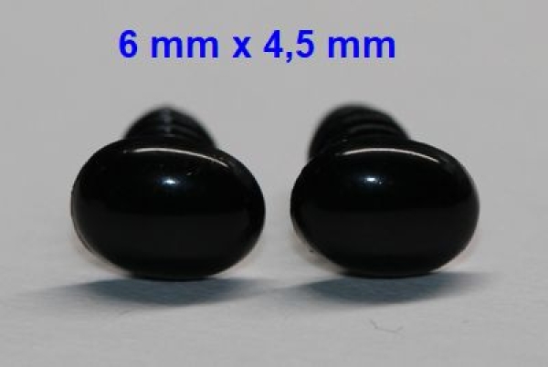 1 Paar 6 mm x 4,5 mm Sicherheitsaugen Knopfaugen schwarz oval