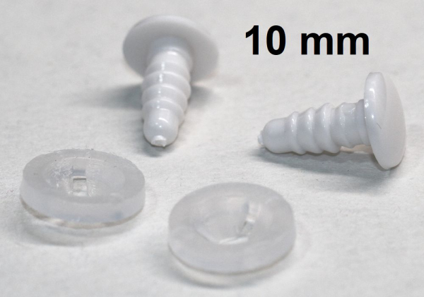 1 Paar Sicherheitsaugen 10 mm Knopfaugen weiß durchgefärbt rund