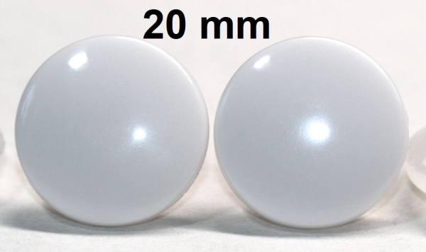 1 Paar Sicherheitsaugen 20 mm Knopfaugen weiß durchgefärbt rund