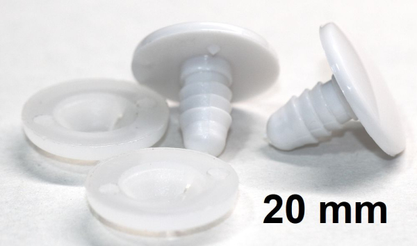 1 Paar Sicherheitsaugen 20 mm Knopfaugen weiß durchgefärbt rund