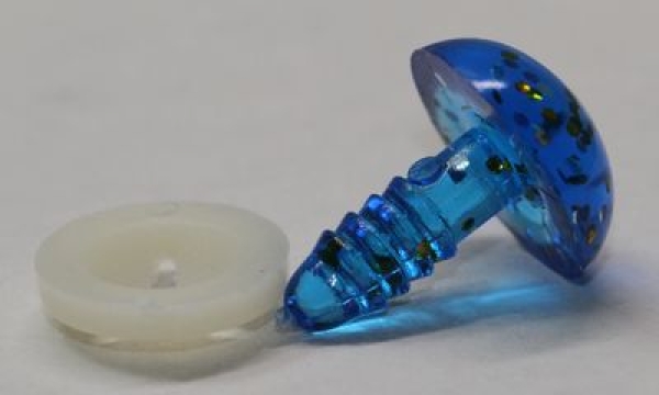 Sicherheitsnase 14 mm rund Blau Glitter transparent mit Sicherheitsscheibe