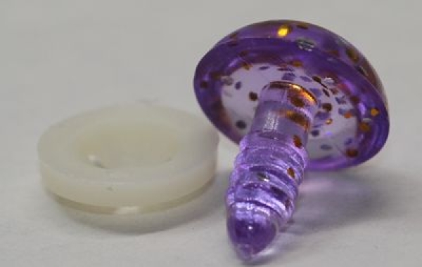 Sicherheitsnase 14 mm rund Violett Glitter transparent mit Sicherheitsscheibe