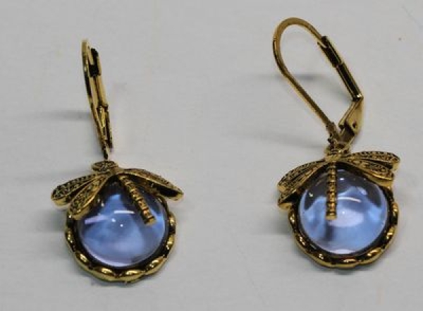 Ohrhänger goldfarben mit blauem Stein mit Libelle