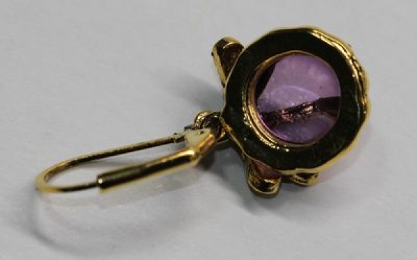 Ohrhänger goldfarben mit violettem Stein mit Libelle