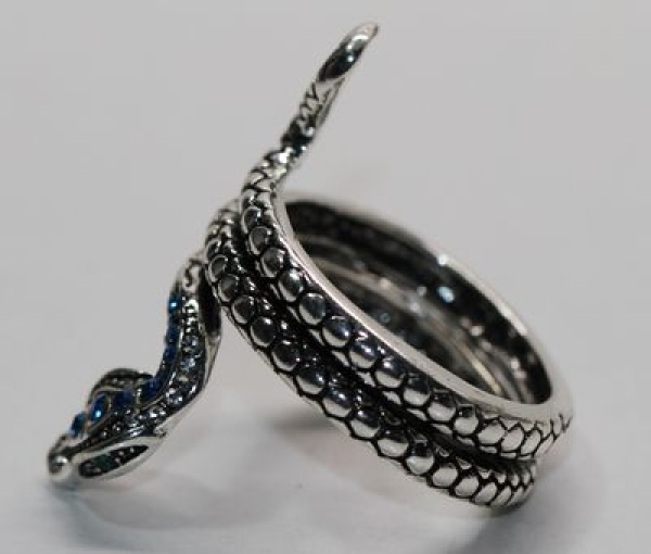 Ring Schlange silbern blaue Steine