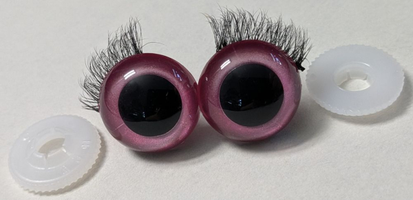 1 Paar Sicherheitsaugen 18 mm Rosa metallic mit Wimpern