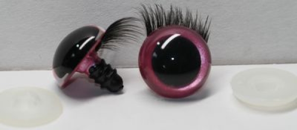 1 Paar Sicherheitsaugen 21 mm Rosa metallic mit Wimpern