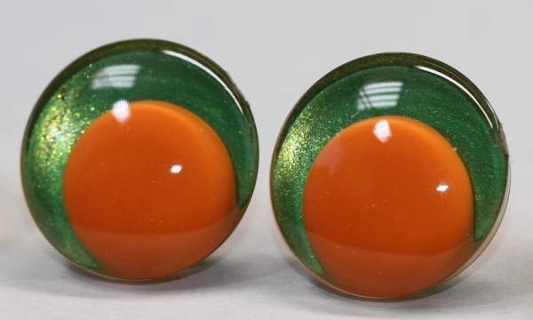 1 Paar Sicherheitsaugen trapezoid 25 mm grüngold metallic Pupille orange