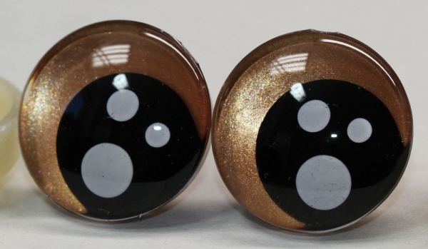 1 Paar Sicherheitsaugen trapezoid 25 mm rosegold metallic Pupille schwarz mit weißen Punkten
