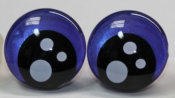 1 Paar Sicherheitsaugen trapezoid 25 mm violett metallic Pupille schwarz mit weißen Punkten
