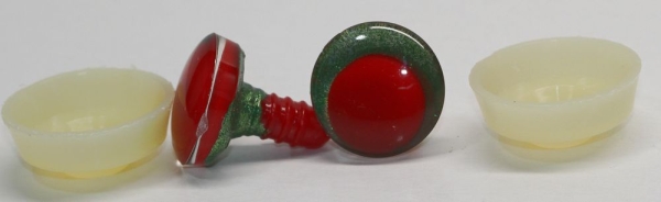 1 Paar Sicherheitsaugen trapezoid 18 mm grün metallic rote Pupille Schielaugen