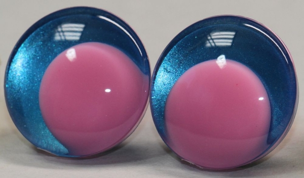 1 Paar Sicherheitsaugen trapezoid 25 mm türkisblau metallic Pupille rosa