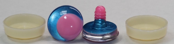 1 Paar Sicherheitsaugen trapezoid 25 mm türkisblau metallic Pupille rosa