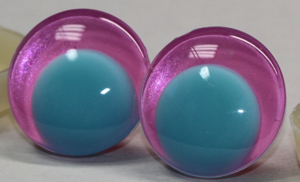 1 Paar Sicherheitsaugen trapezoid 25 mm pink metallic Pupille türkis