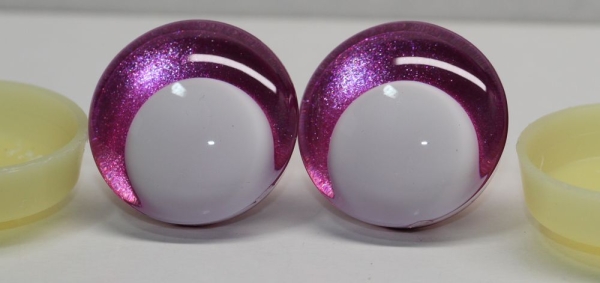 1 Paar Sicherheitsaugen trapezoid 30 mm dark pink metallic weiße Pupille Schielaugen