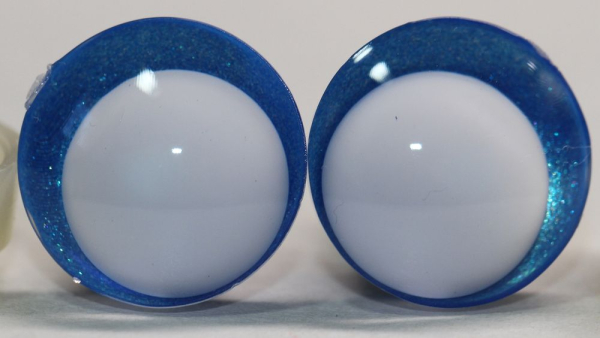 1 Paar Sicherheitsaugen trapezoid 16 mm blau metallic weiße Pupille Schielaugen