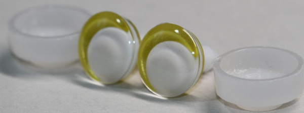1 Paar Sicherheitsaugen trapezoid 14 mm gelb metallic weiße Pupille Schielaugen