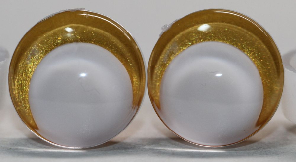 1 Paar Sicherheitsaugen trapezoid 14 mm gold metallic weiße Pupille Schielaugen