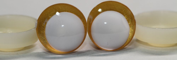 1 Paar Sicherheitsaugen trapezoid 16 mm gold metallic weiße Pupille Schielaugen