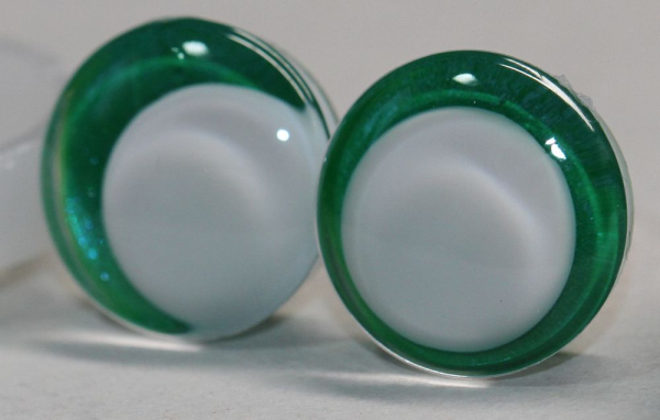 1 Paar Sicherheitsaugen trapezoid 14 mm grün metallic weiße Pupille Schielaugen
