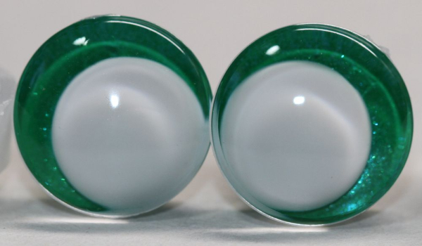 1 Paar Sicherheitsaugen trapezoid 14 mm grün metallic weiße Pupille Schielaugen