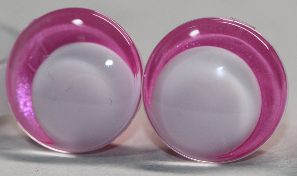 1 Paar Sicherheitsaugen trapezoid 14 mm pink metallic weiße Pupille Schielaugen