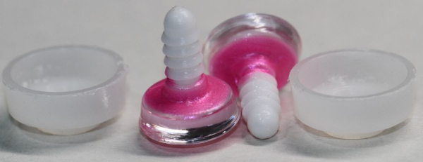 1 Paar Sicherheitsaugen trapezoid 14 mm pink metallic weiße Pupille Schielaugen