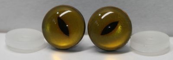 Sonderangebot: 1 Paar Sicherheitsaugen 18 mm kleine geschlitzte Pupillen orangegelb schimmernd verschiedenfarbige Iris