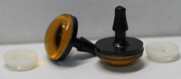 Sonderangebot: 1 Paar Sicherheitsaugen 18 mm kleine geschlitzte Pupillen orangegelbgrün schimmernd verschiedenfarbige Iris