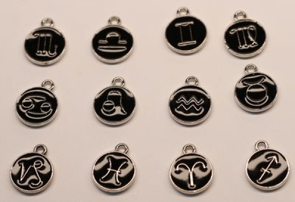 1 Anhänger Sternzeichen Tierkreiszeichen aus Metall schwarz silber ca. 11 mm