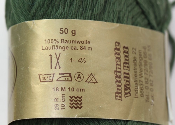 Woll Butt Schulgarn 50 g dunkelgrün 100% Baumwolle