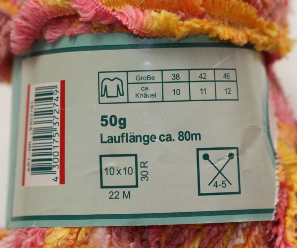 Wolle Stella Chenille 50 g 100 % Polyester gelb-rosa