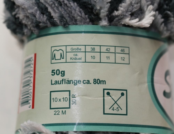 Wolle Stella Chenille 50 g 100 % Polyester schwarz-grau-weiß