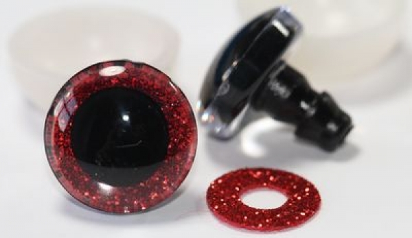 1 Paar Sicherheitsaugen trapezoid transparent mit Glitter rot 16 mm