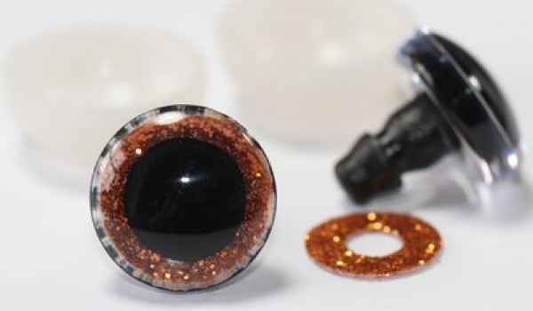 1 Paar Sicherheitsaugen trapezoid transparent mit Glitter orange 16 mm