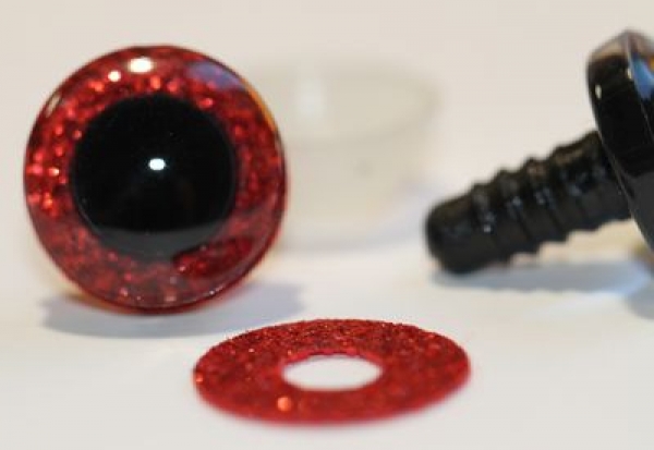 1 Paar Sicherheitsaugen trapezoid transparent mit Glitter rot 15 mm