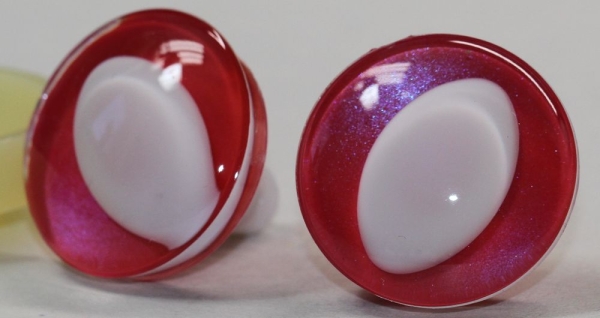 1 Paar Sicherheitsaugen trapezoid rot metallic 25 mm Katze Drache weiße Pupille